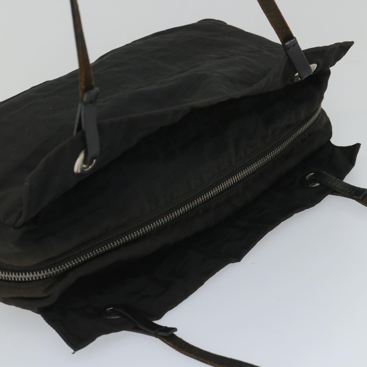 FENDI Zucca Canvas Hand Bag Nylon Black Auth 58064