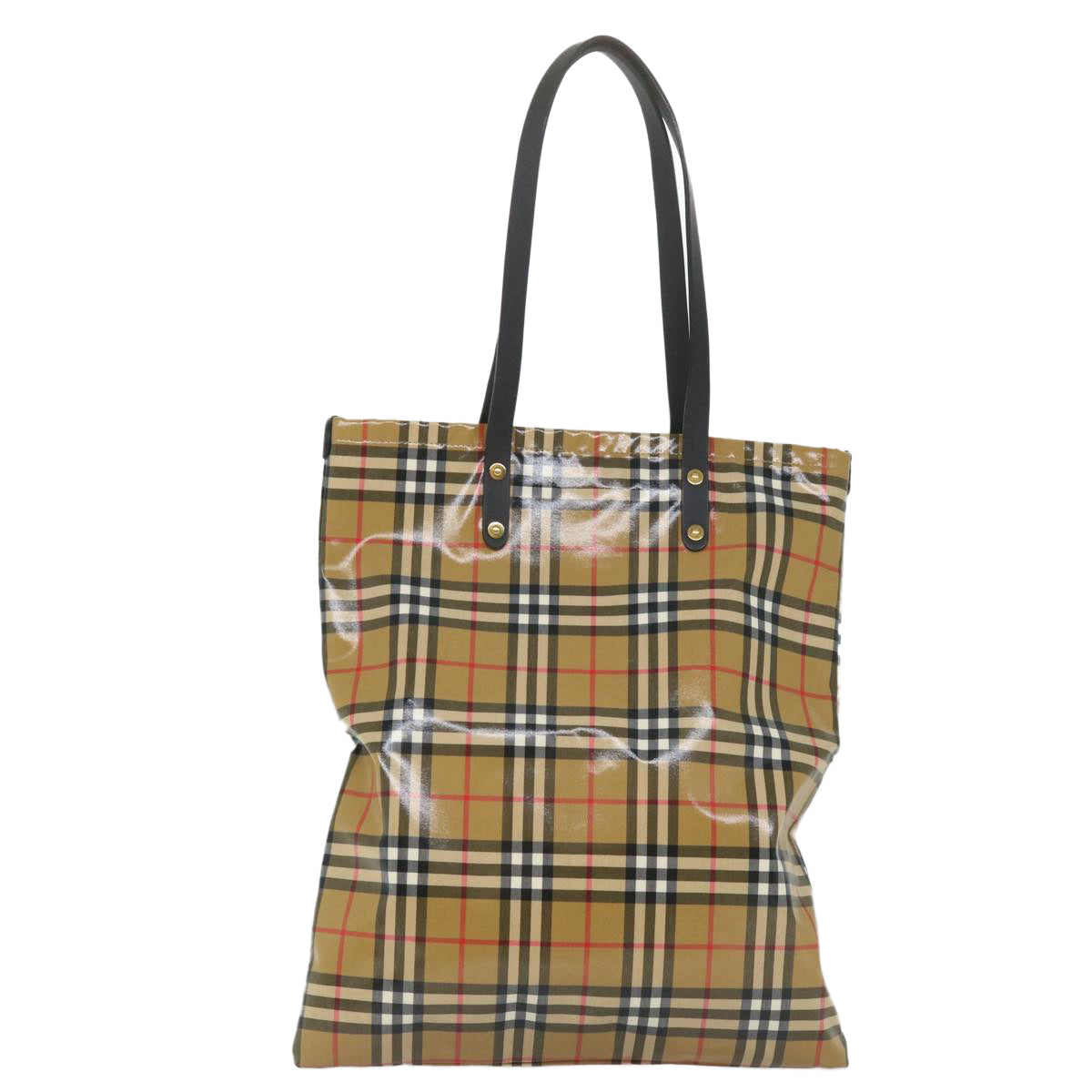 BURBERRY Nova Check Tote Bag Coated Canvas Beige Black Auth 58067