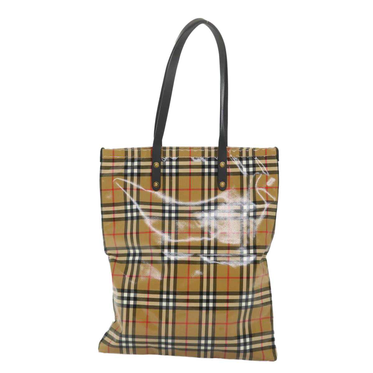 BURBERRY Nova Check Tote Bag Coated Canvas Beige Black Auth 58067