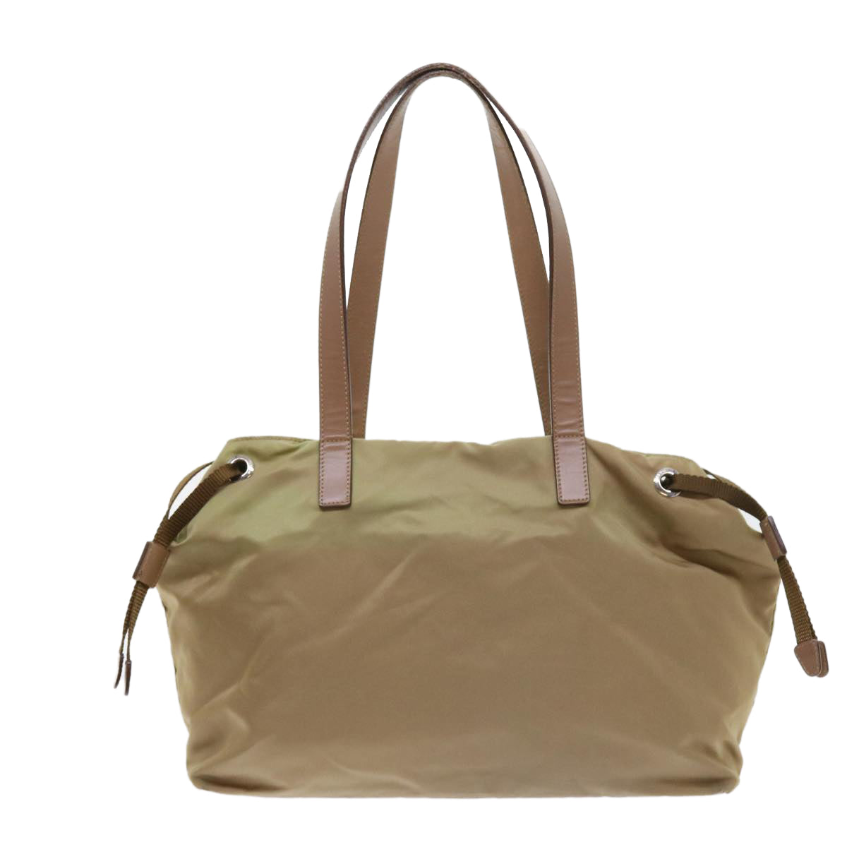 PRADA Hand Bag Nylon Leather Beige Auth 58075 - 0