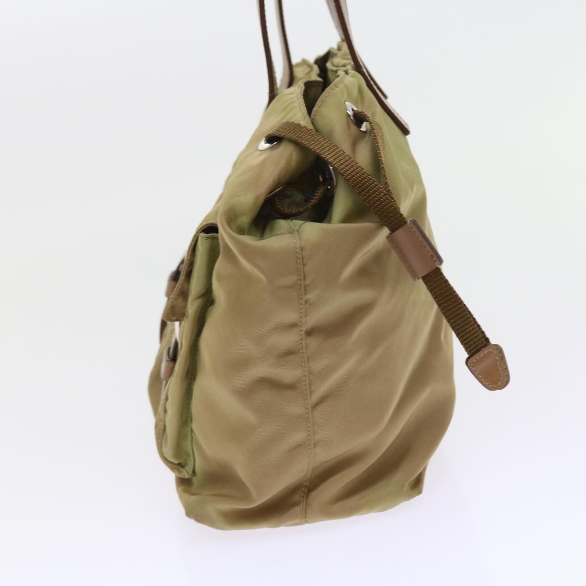 PRADA Hand Bag Nylon Leather Beige Auth 58075