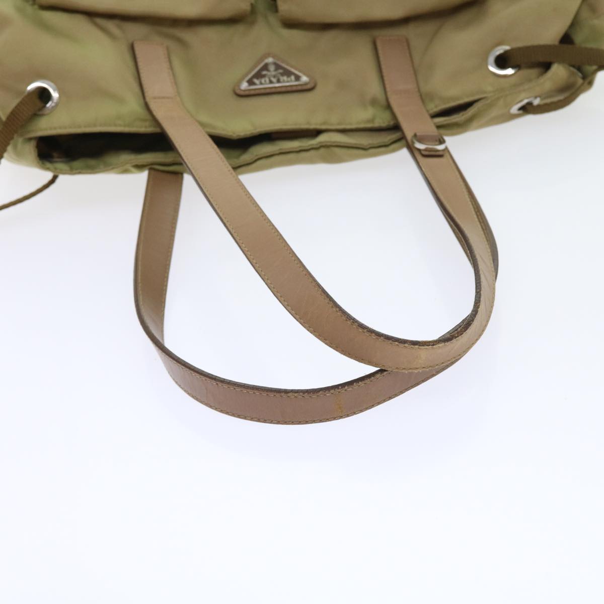 PRADA Hand Bag Nylon Leather Beige Auth 58075