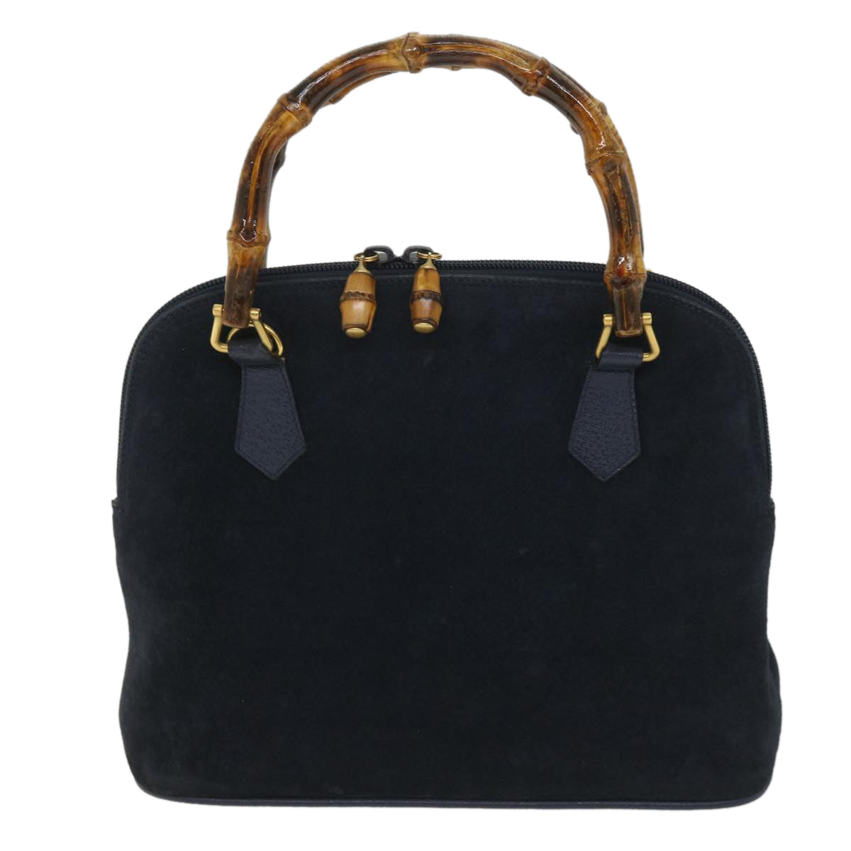 GUCCI Bamboo Shoulder Bag Suede 2way Navy Auth 58084