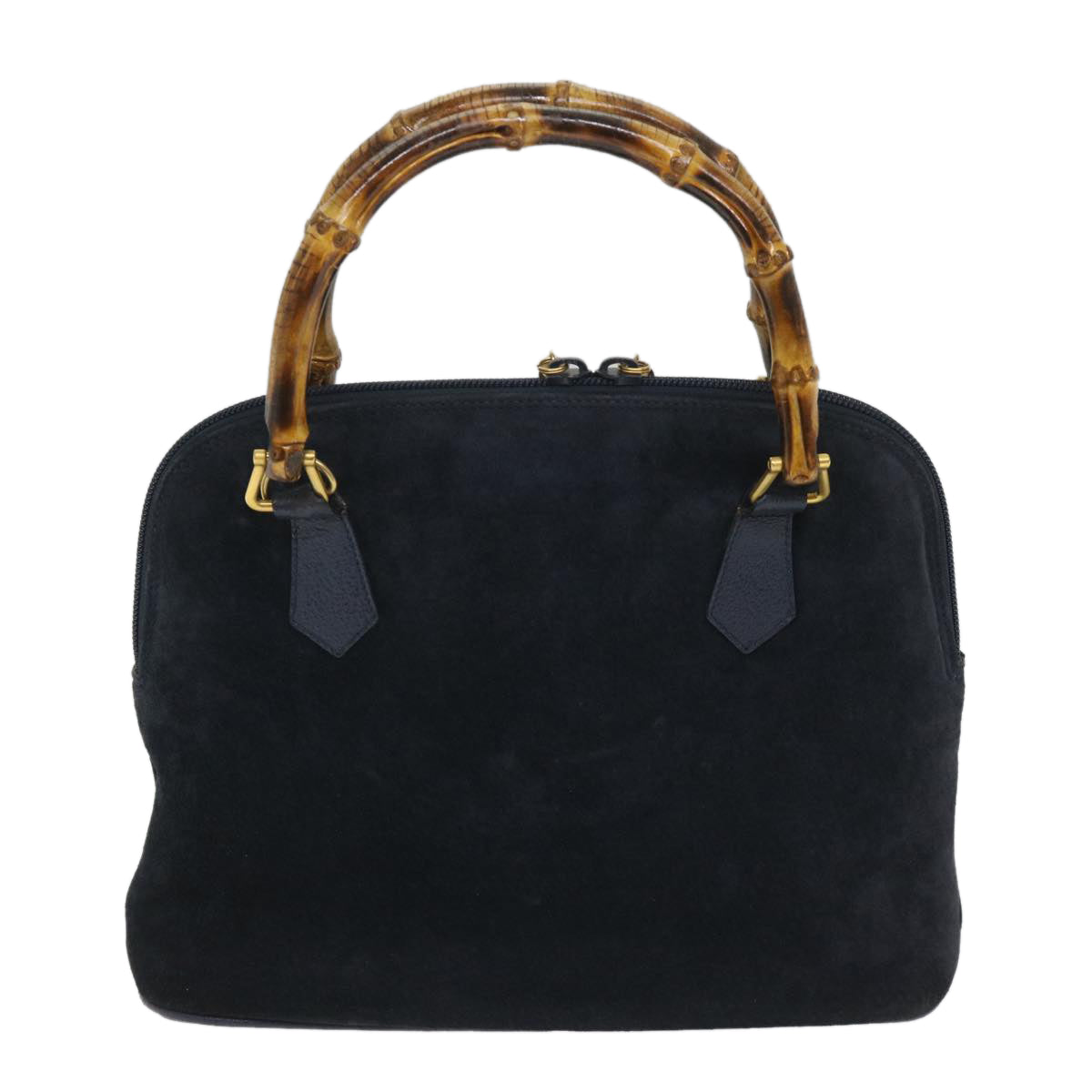 GUCCI Bamboo Shoulder Bag Suede 2way Navy Auth 58084 - 0