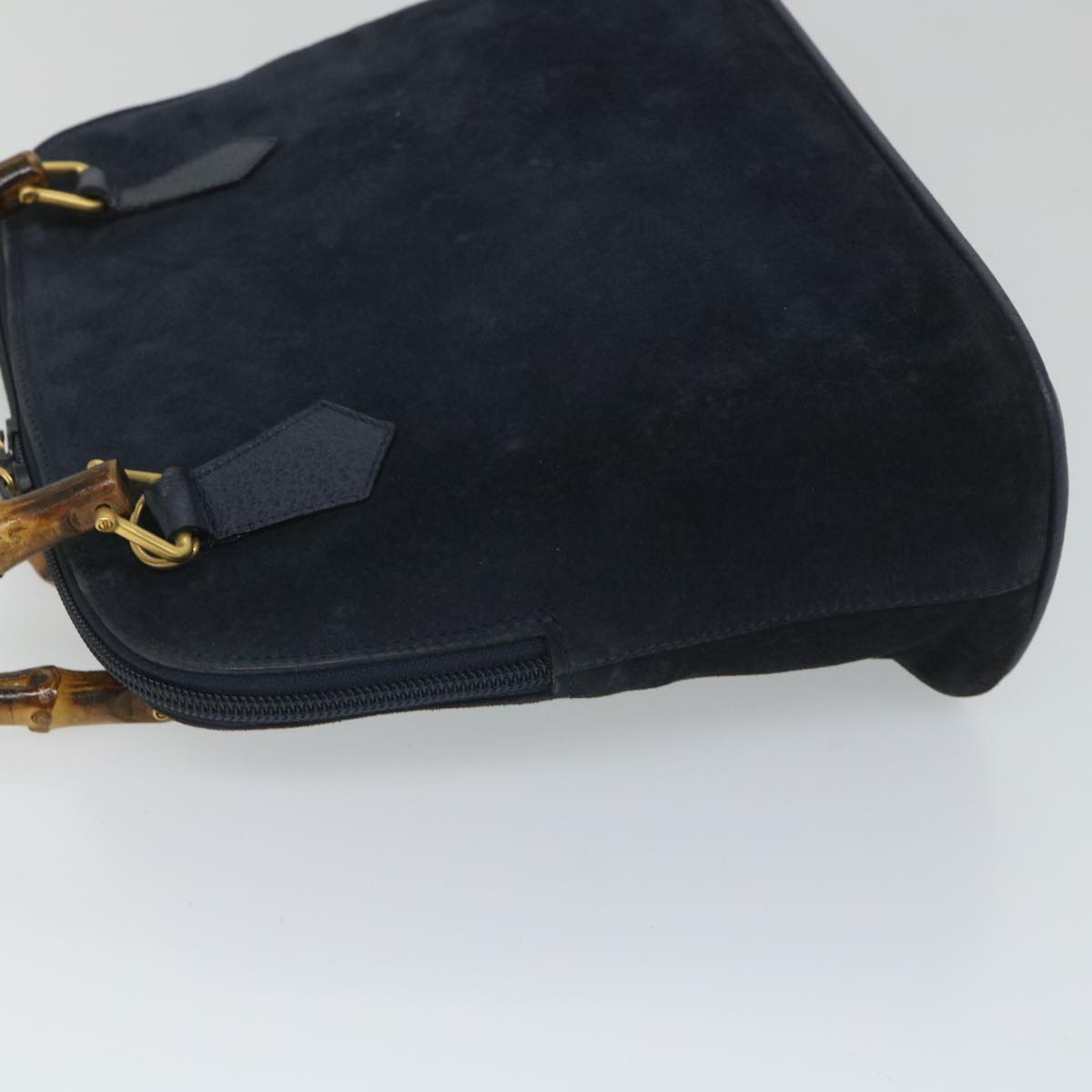 GUCCI Bamboo Shoulder Bag Suede 2way Navy Auth 58084