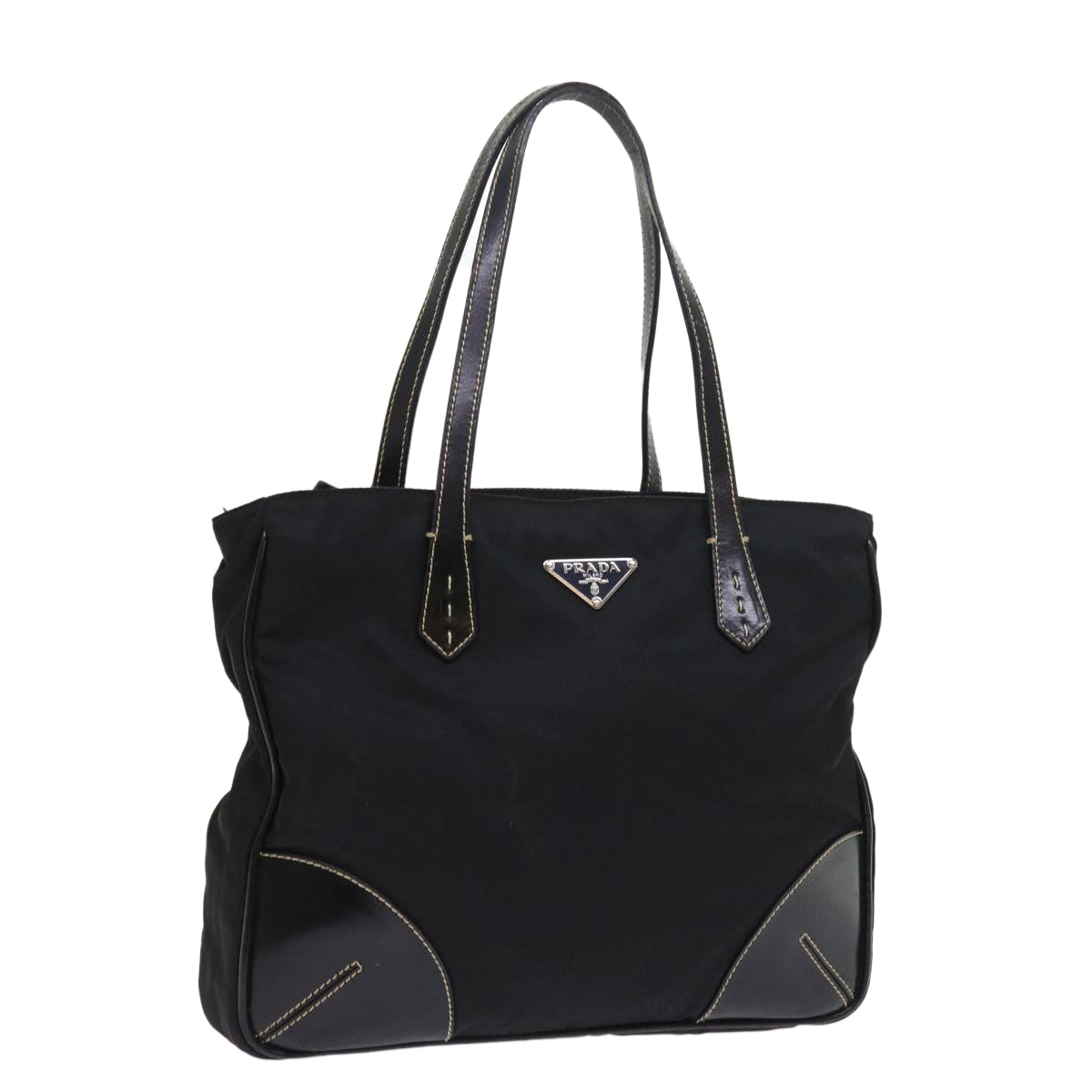 PRADA Hand Bag Nylon Leather Black Auth 58099