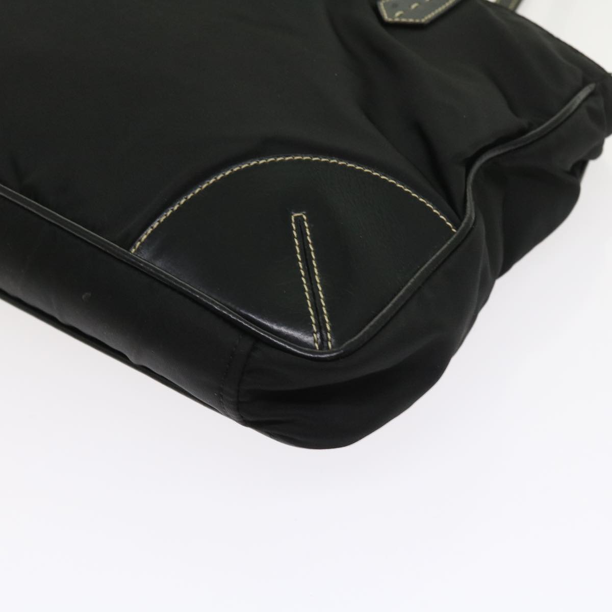 PRADA Hand Bag Nylon Leather Black Auth 58099