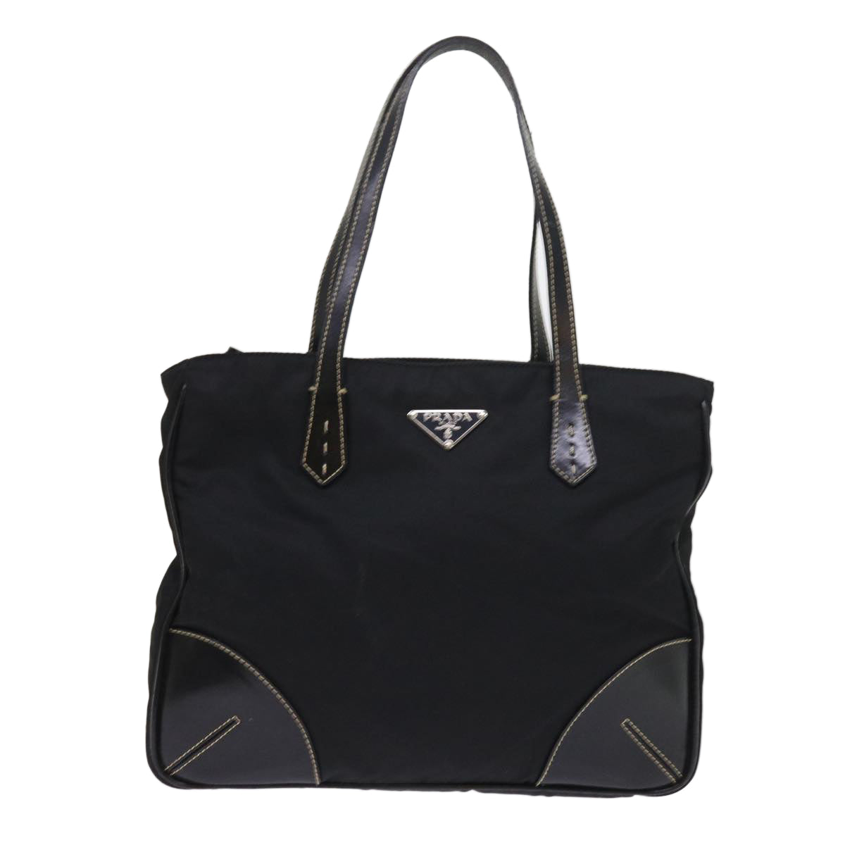 PRADA Hand Bag Nylon Leather Black Auth 58099 - 0