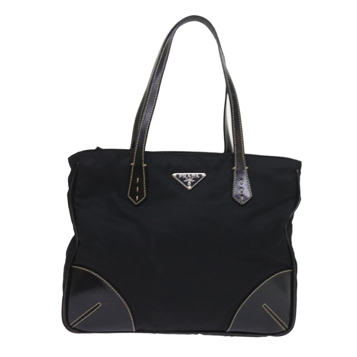 PRADA Hand Bag Nylon Leather Black Auth 58099