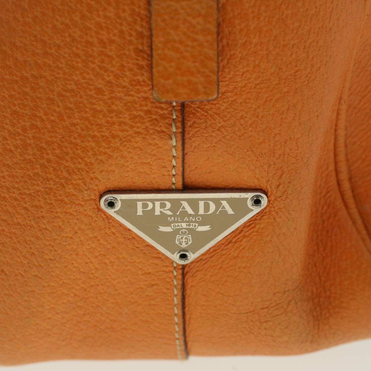 PRADA Hand Bag Canvas Leather Beige Orange Auth 58102