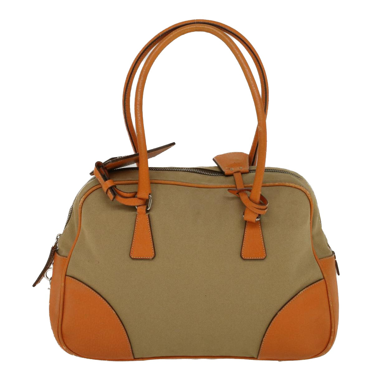 PRADA Hand Bag Canvas Leather Beige Orange Auth 58102 - 0