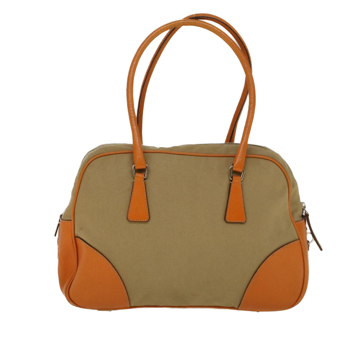 PRADA Hand Bag Canvas Leather Beige Orange Auth 58102