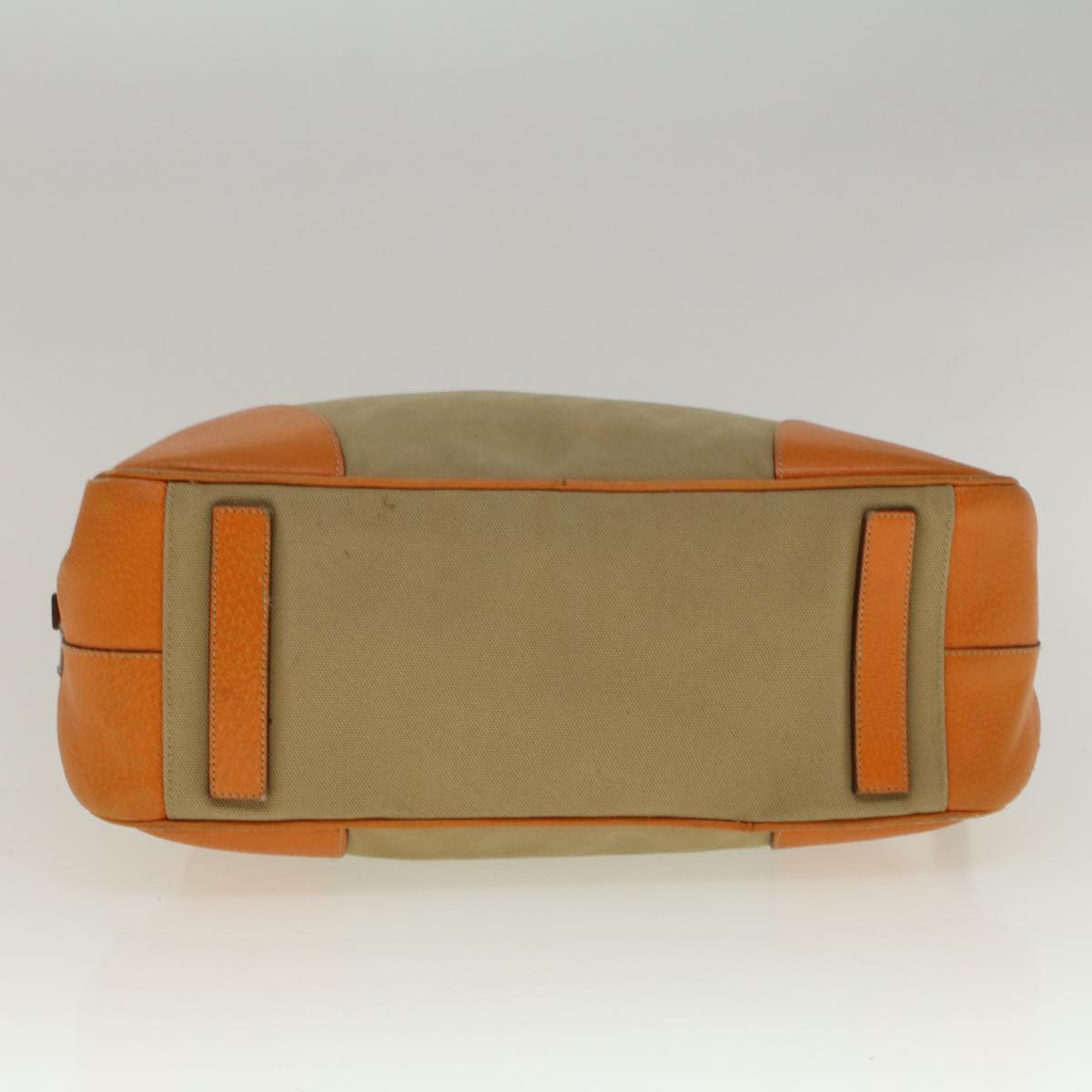 PRADA Hand Bag Canvas Leather Beige Orange Auth 58102