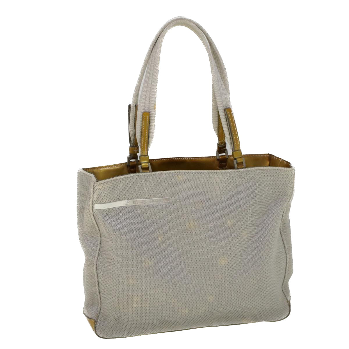 PRADA Hand Bag Nylon Enamel Gray Gold Auth 58105