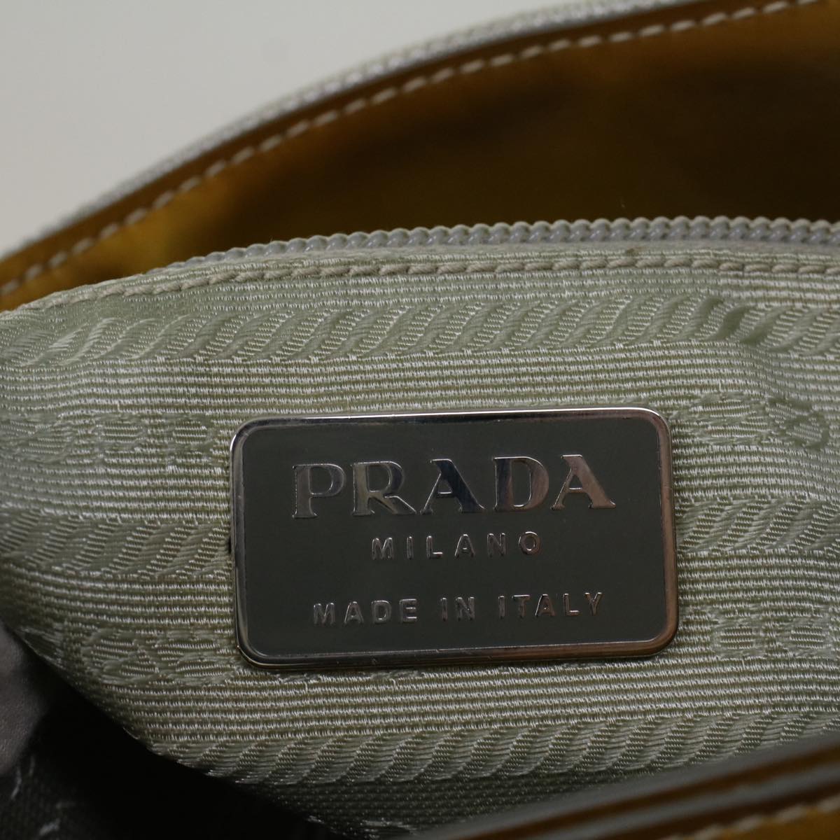 PRADA Hand Bag Nylon Enamel Gray Gold Auth 58105