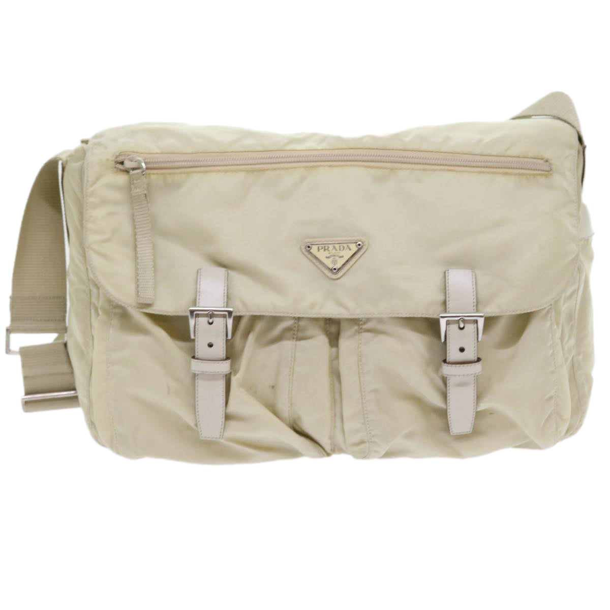 PRADA Shoulder Bag Nylon Cream Auth 58108