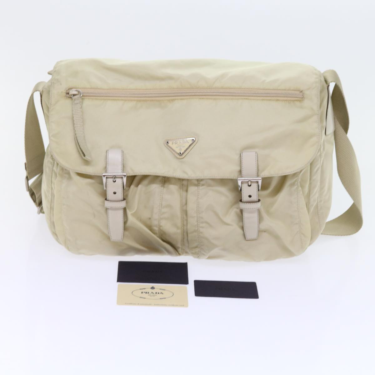 PRADA Shoulder Bag Nylon Cream Auth 58108