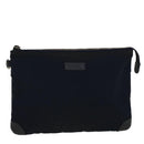 BURBERRY Black label Clutch Bag Nylon Leather Navy Auth 58127-1