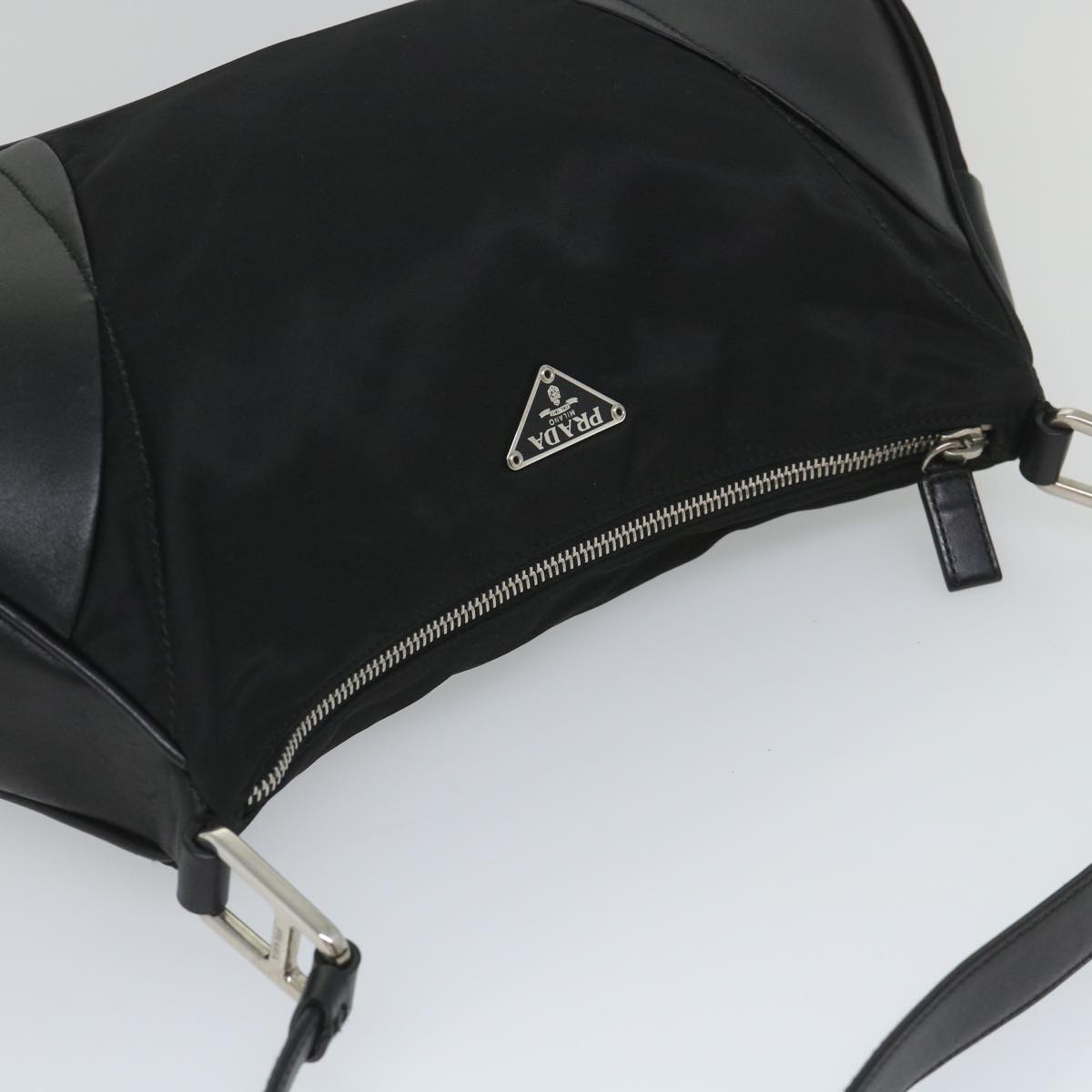 PRADA Shoulder Bag Nylon Leather Black Auth 58165