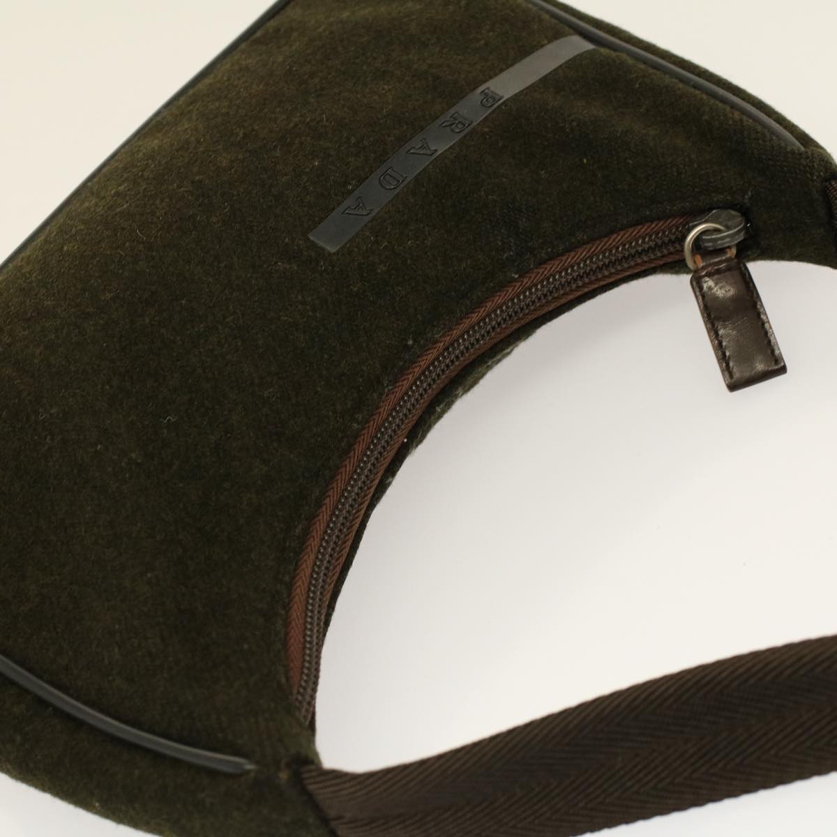PRADA Shoulder Bag Wool Khaki Auth 58202