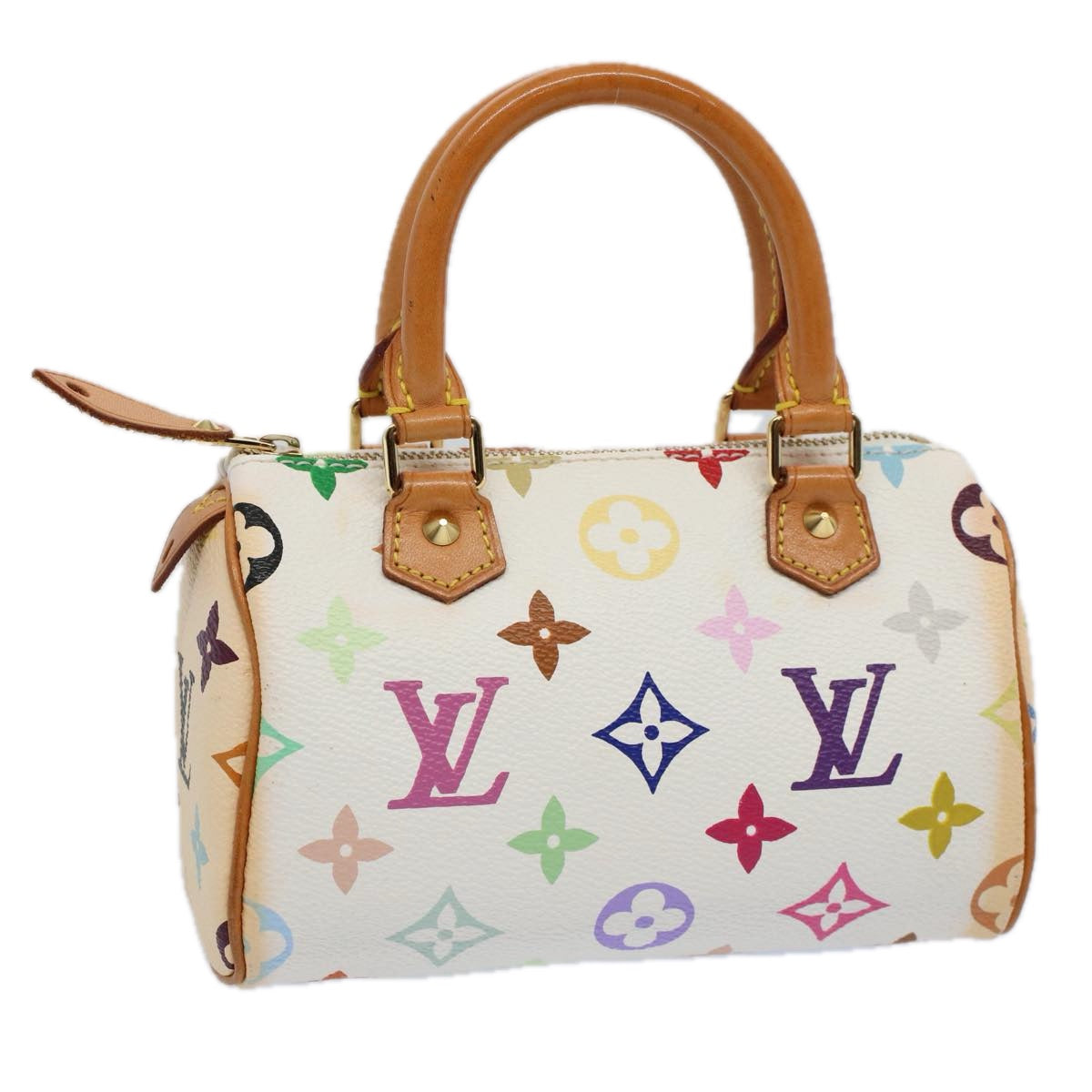 LOUIS VUITTON Monogram Multicolor Mini Speedy Hand Bag White M92645 Auth 58259