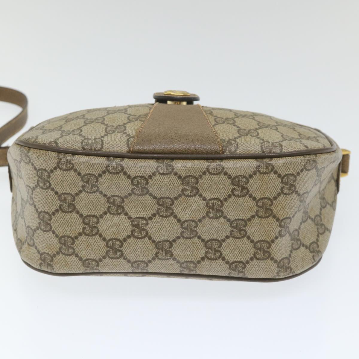 GUCCI GG Canvas Web Sherry Line Shoulder Bag PVC Leather Beige Green Auth 58277