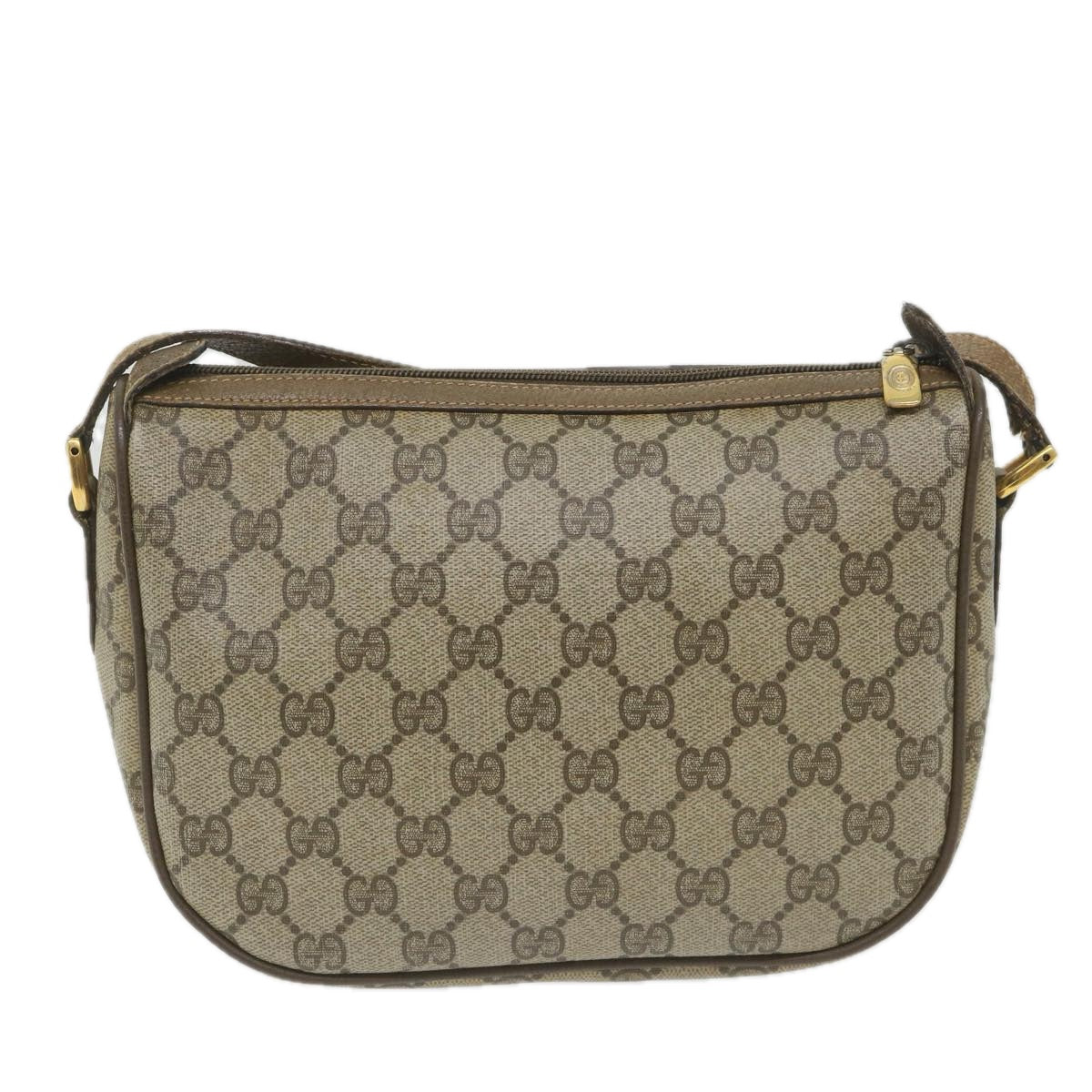 GUCCI GG Canvas Web Sherry Line Shoulder Bag PVC Leather Beige Green Auth 58277 - 0