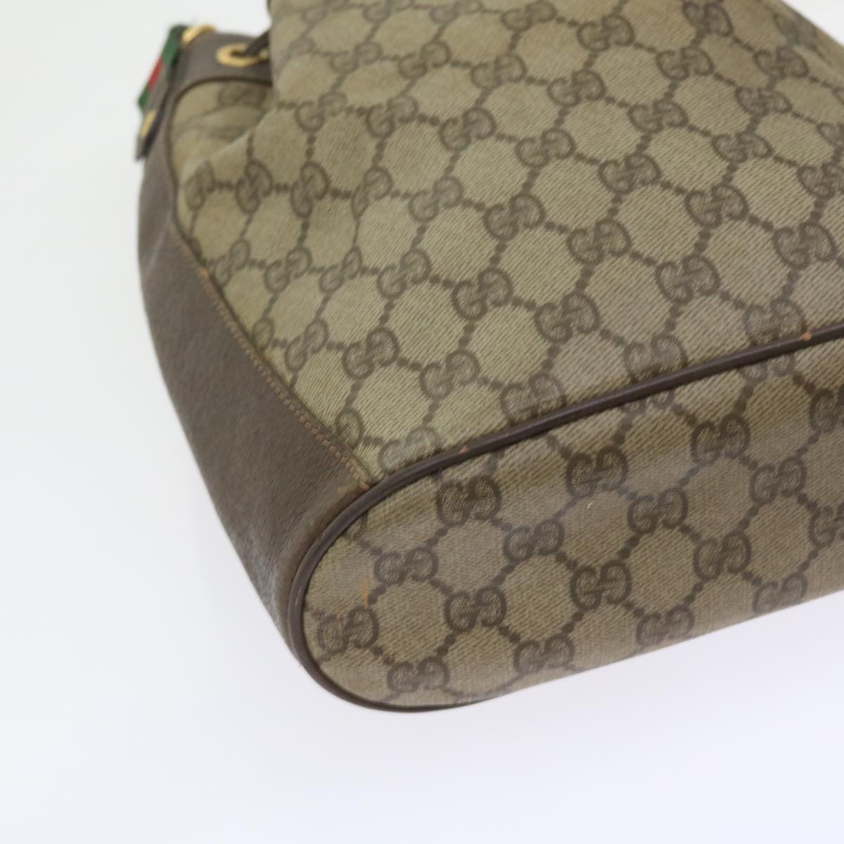 GUCCI GG Canvas Web Sherry Line Shoulder Bag PVC Leather Beige Green Auth 58321