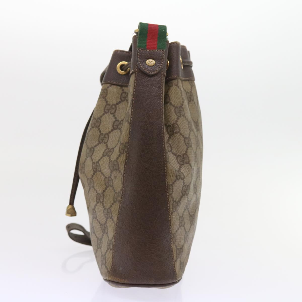 GUCCI GG Canvas Web Sherry Line Shoulder Bag PVC Leather Beige Green Auth 58321