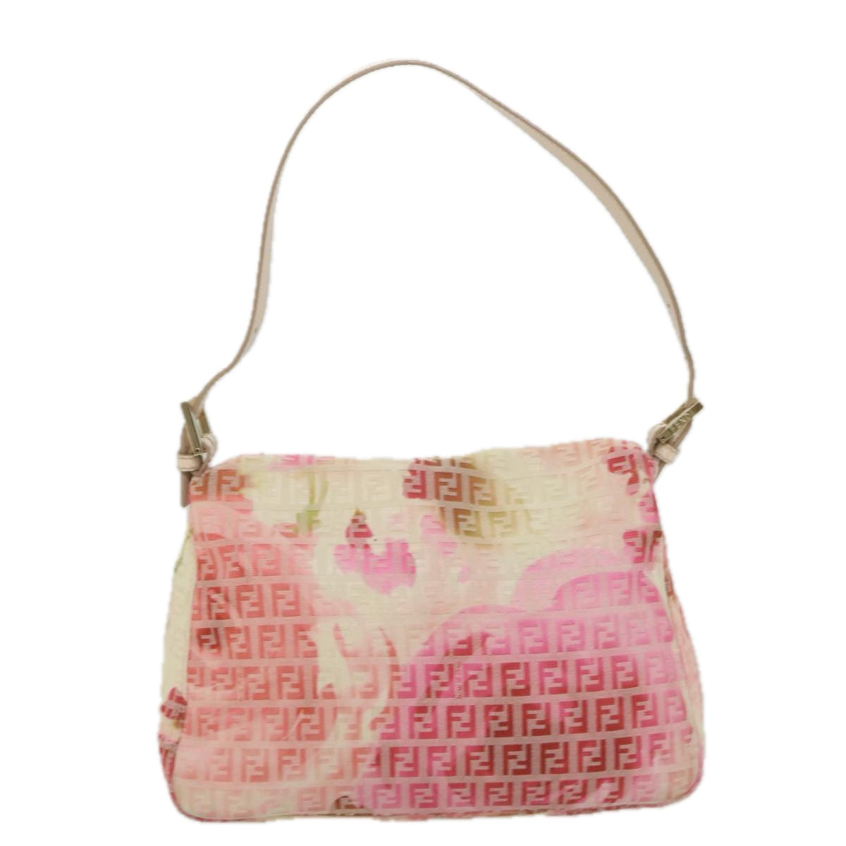 FENDI Zucchino Canvas Mamma Baguette Shoulder Bag Pink Auth 58332