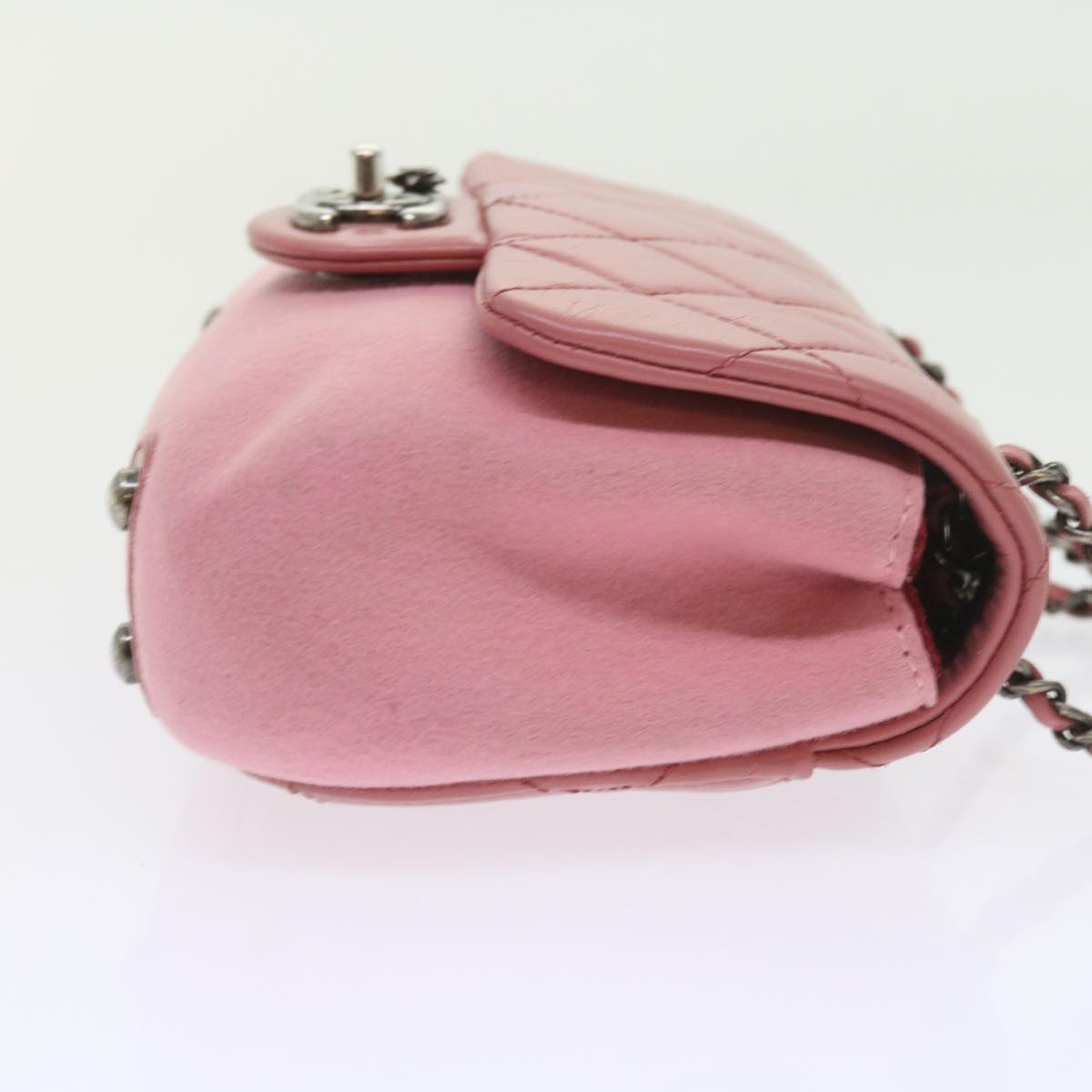 CHANEL Matelasse Chain Shoulder Bag Wool Leather Pink CC Auth 58342