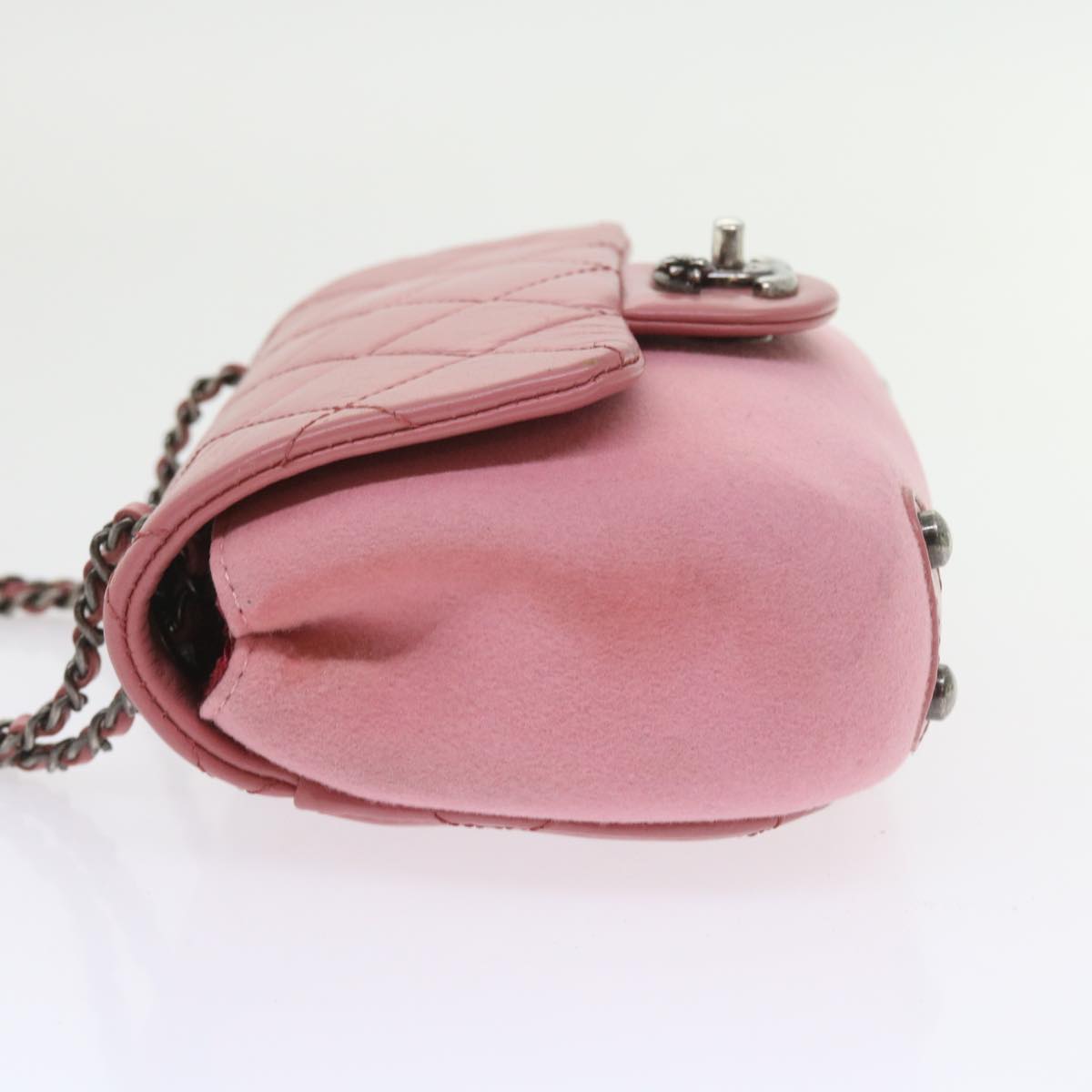 CHANEL Matelasse Chain Shoulder Bag Wool Leather Pink CC Auth 58342