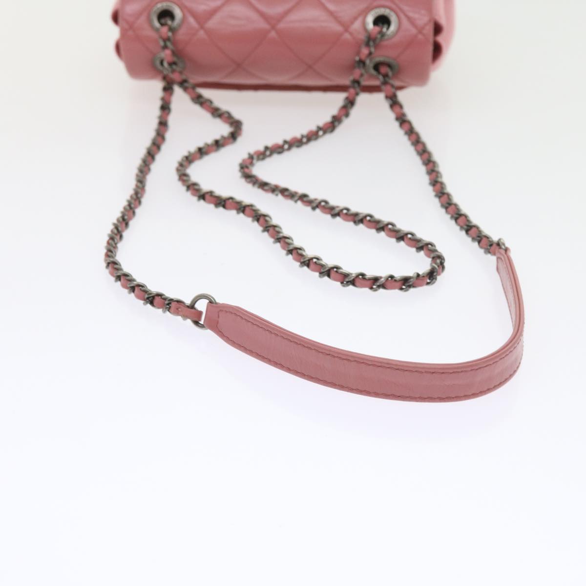 CHANEL Matelasse Chain Shoulder Bag Wool Leather Pink CC Auth 58342