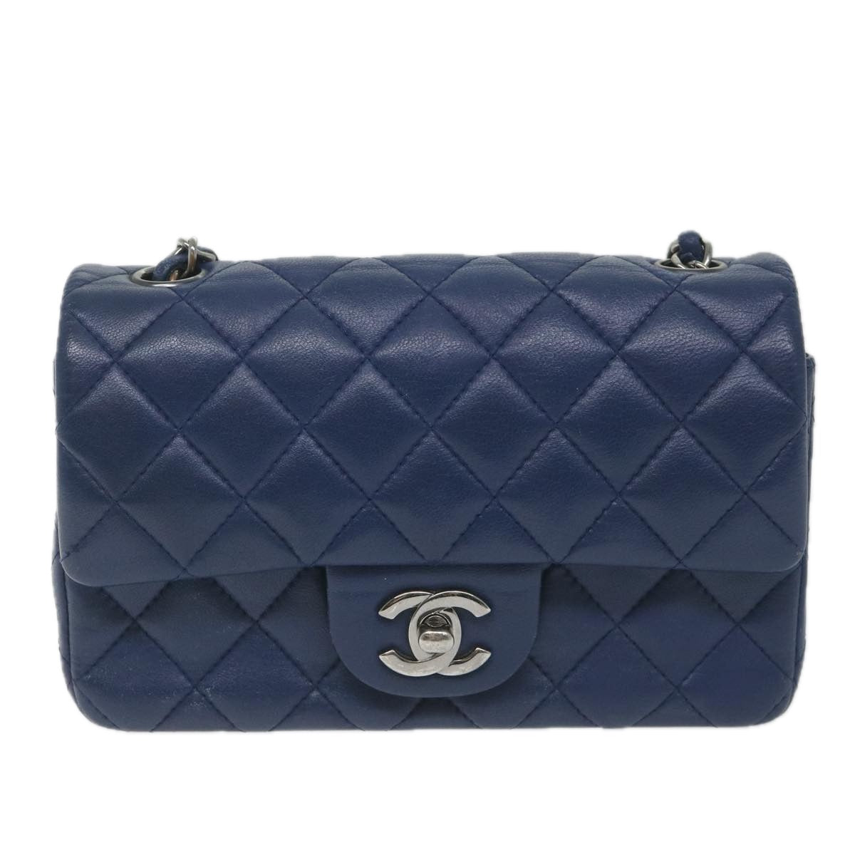 CHANEL Matelasse Chain Shoulder Bag Calf leather Navy CC Auth 58345A - 0