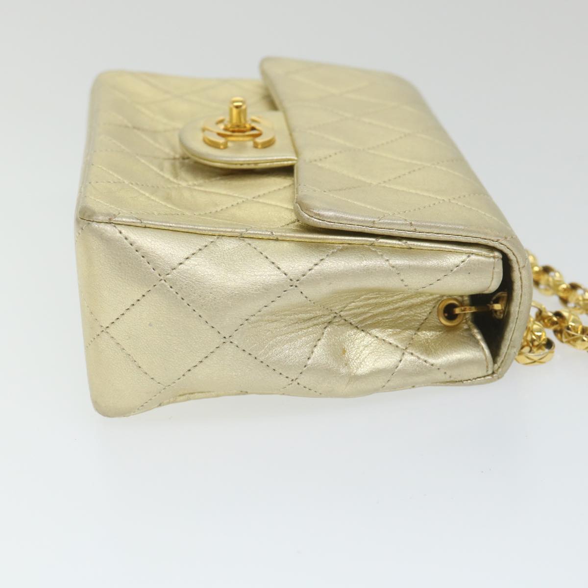 CHANEL Matelasse Chain Shoulder Bag Lamb Skin Gold CC Auth 58346A