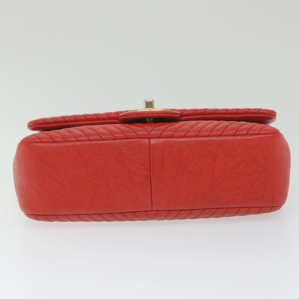 CHANEL Chain V Stitch Shoulder Bag Leather Red CC Auth 58347A