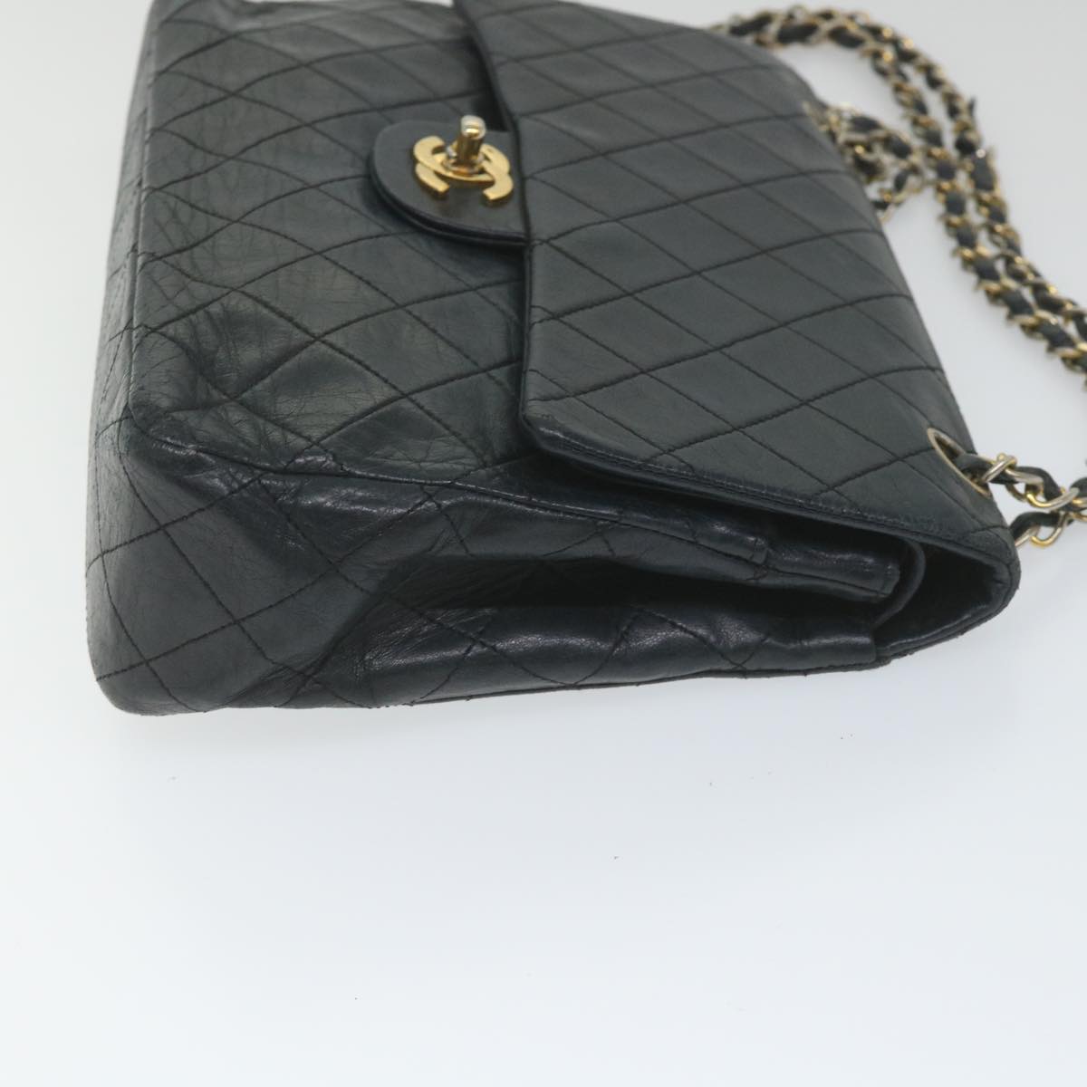 CHANEL Matelasse Chain Shoulder Bag Lamb Skin Black CC Auth 58348A