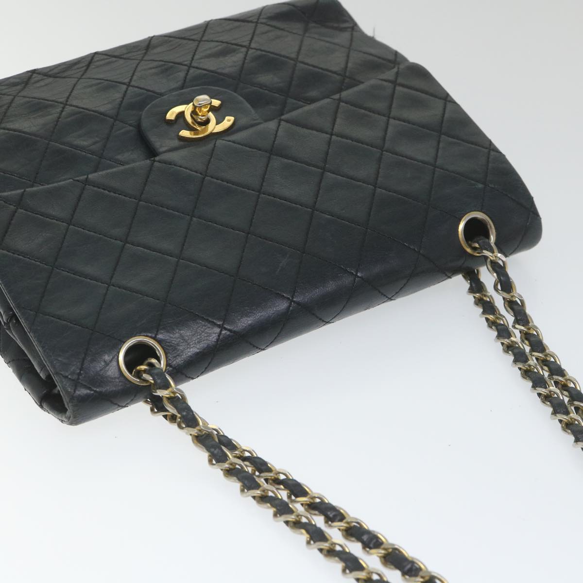 CHANEL Matelasse Chain Shoulder Bag Lamb Skin Black CC Auth 58348A