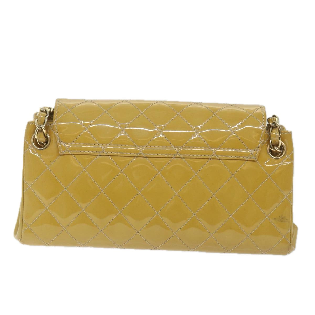 CHANEL Matelasse Chain Shoulder Bag Patent leather Yellow CC Auth 58350A