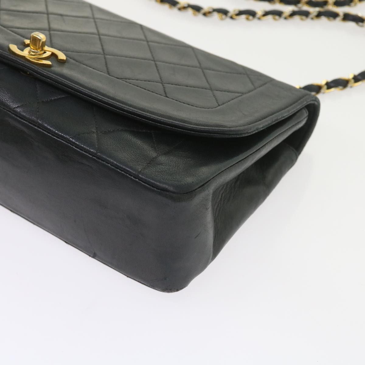 CHANEL Matelasse Chain Diana Shoulder Bag Lamb Skin Black CC Auth 58403A