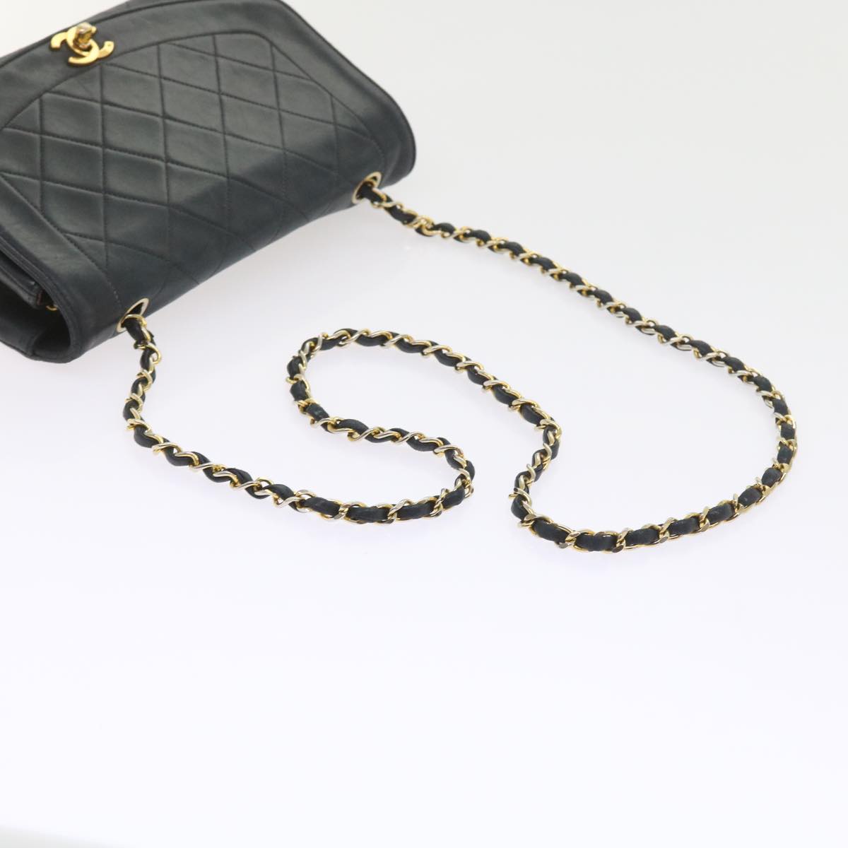 CHANEL Matelasse Chain Diana Shoulder Bag Lamb Skin Black CC Auth 58403A