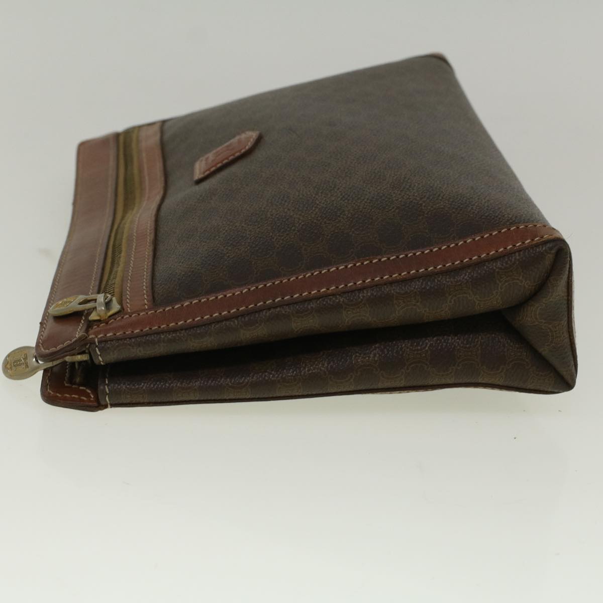 CELINE Macadam Canvas Clutch Bag PVC Leather Brown Auth 58407