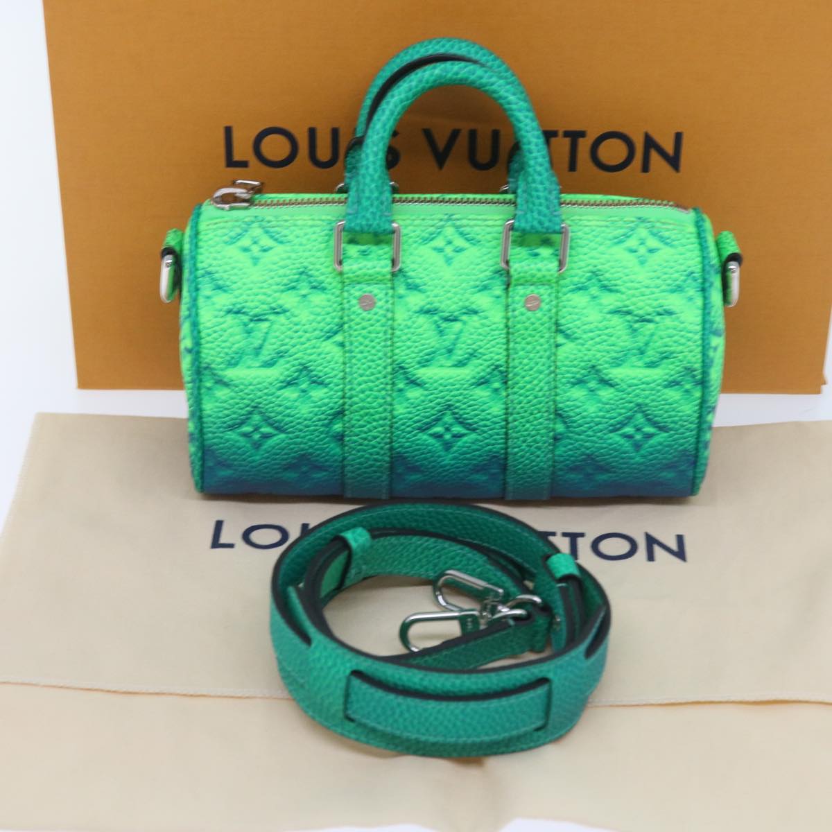 LOUIS VUITTON Taurillon Clemence Illusion Keepall XS Bag M59691 Auth 58427A