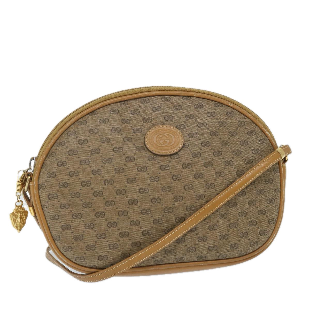 GUCCI Micro GG Canvas Shoulder Bag PVC Leather Beige Auth 58442