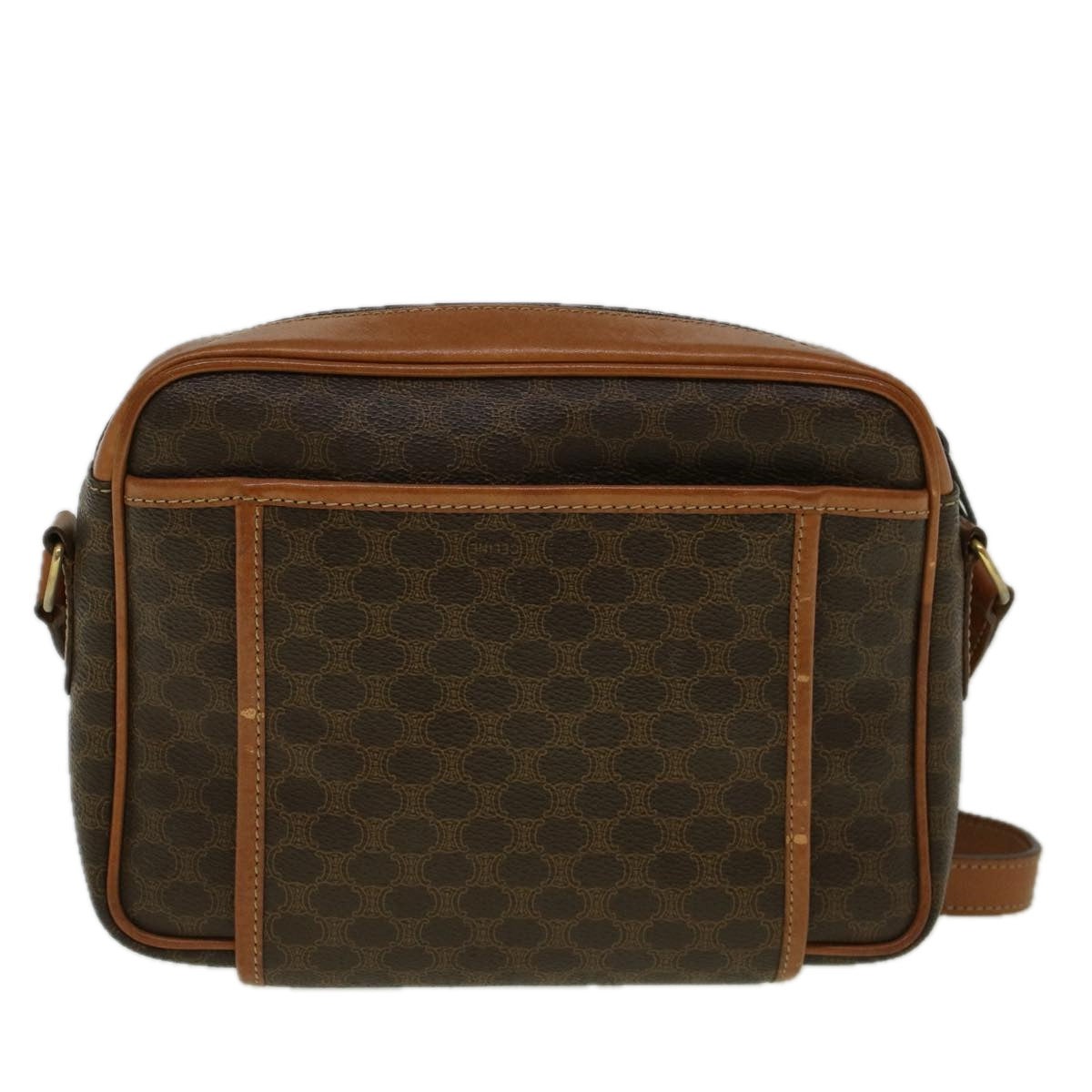 CELINE Macadam Canvas Shoulder Bag PVC Leather Brown Auth 58514