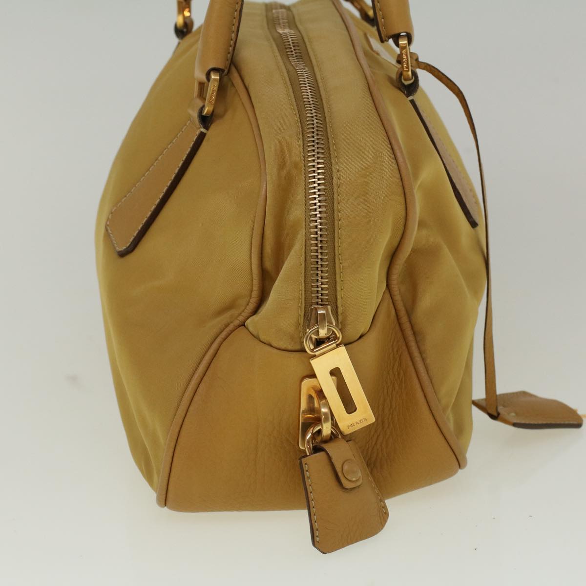 PRADA Hand Bag Nylon Beige Auth 58528