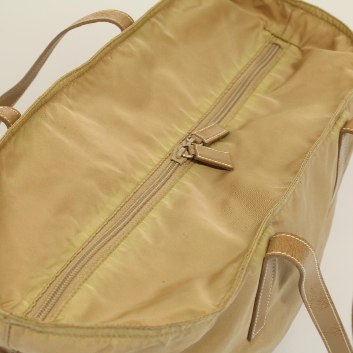 PRADA Hand Bag Nylon Beige Auth 58570
