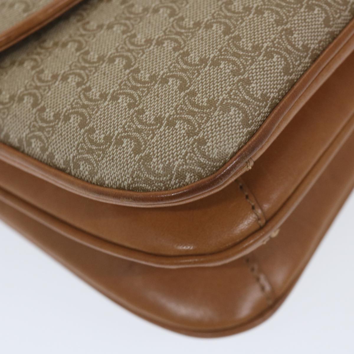CELINE Macadam Canvas Shoulder Bag Beige Auth 58580