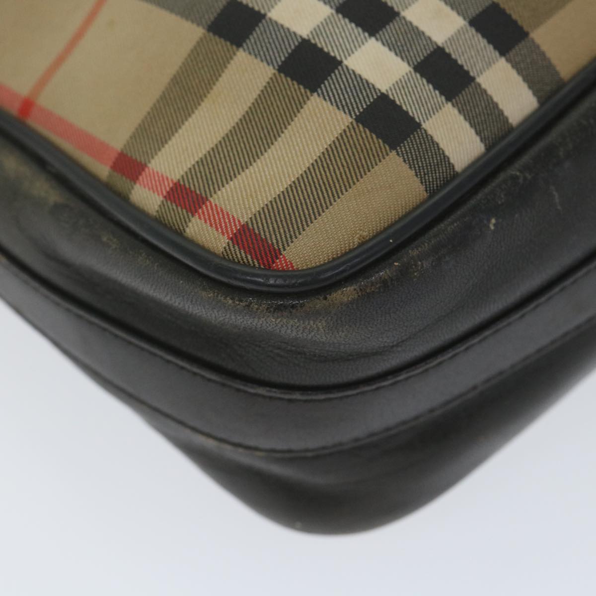 Burberrys Nova Check Shoulder Bag Canvas Leather Beige Black Auth 58609