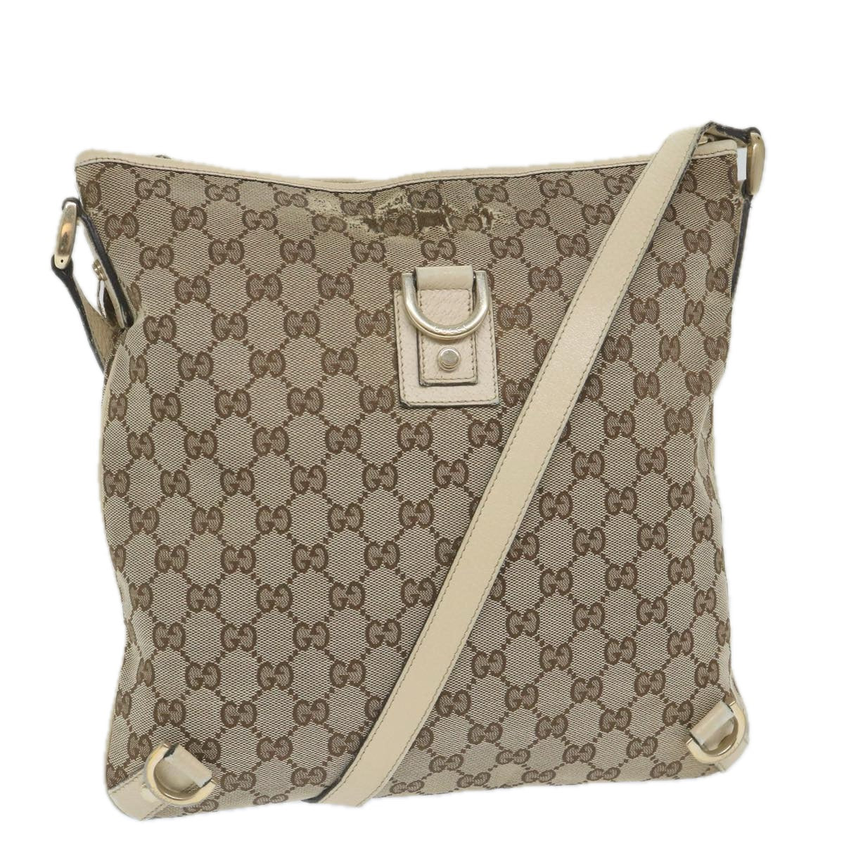 GUCCI GG Canvas Shoulder Bag Beige White 13126 Auth 58612